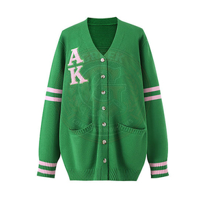 Sorority Knitted <b>Cardigan</b> Women's Sweater With Greek Letter Embroidery Full Sleeve collage Wear Anti-Pilling 100% Acrylic - Product Image 5