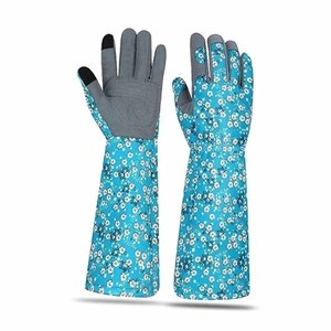 Gants de jardinage à manches longues pour femmes, résistants aux éspèces végétales, avec manchette longue, compatibles écran tactile, imprimé floral bleu - Product Image 1