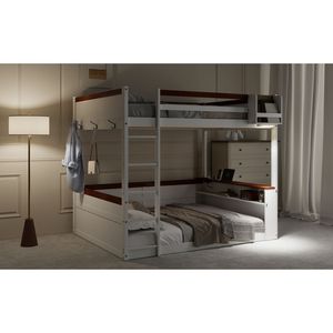 Lit superposé en bois blanc taille Queen avec éclairage LED, station de charge USB, étagères intégrées et boîte de rangement pour dortoirs (ETA 6/30) - Product Image 6
