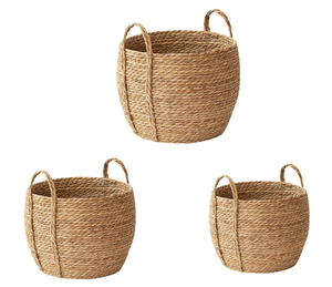Vietnam Manufacturer Retro Style Seagrass Floor Storage Pots Handles Handwoven Eco-Friendly Durable 24L Capacity Outdoor - Product Image 2