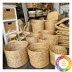 Cesta Decorativa Redonda de Jacinto de Agua Sin Asas, Organizador Hecho a Mano para Estantes, Encimeras, Armarios y Artículos del Hogar - Product Image 5