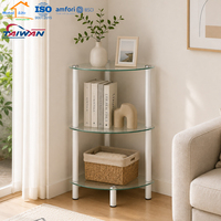 Fabriqué à Taïwan, étagère d'angle en verre trempé à 3 niveaux, support de rangement pour salle de bain avec tubes chromés, ISO9001