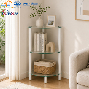 Fabriqué à Taïwan, étagère d'angle en verre trempé à 3 niveaux, support de rangement pour salle de bain avec tubes chromés, ISO9001 - Product Image 3