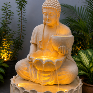Fuente de Agua de Buda de Lujo con Luz LED Blanca Cálida, Acabado en Piedra Negra para Interiores y Exteriores, Decoración de Jardín para Meditación - Product Image 3