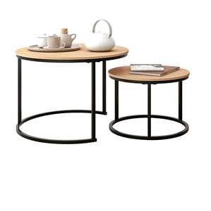 Table d'appoint ronde en bois à motif marbré avec cadre doré, style industriel moderne, pour salon et chambre à coucher - Product Image 1