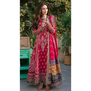 DISEÑADOR MUSELINA DIGITAL PRINT TRABAJO TOP CON DUPATTA ROJO - Product Image 1