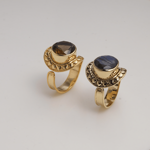 Brass Cocktail <b>Ring</b> with Natural <b>Labradorite</b> Stone Bezel Setting Handmade Heart Pattern Bohemian Style Unisex Fashion <b>Ring</b> - Product Image 3