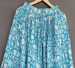 Maxi falda hecha a mano con estampado de bloques para mujer, estilo informal de playa de verano, largo de algodón estilo vaquero, estilo antiguo transpirable Natural - Product Image 2