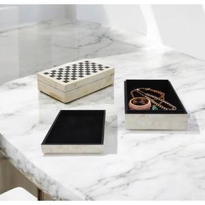 Rectangular Bone Inlay Storage <b>Boxes</b> <b>Stackable</b> Double Tier Minimalist Design White Black Checkered Pattern Living Room Decor - Product Image 4