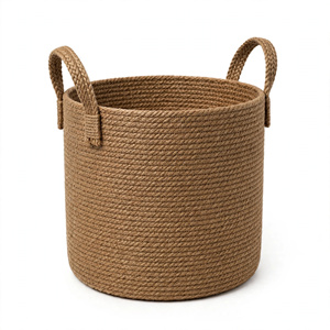 Panier à linge en jute écologique, forme cylindrique, multifonctionnel, avec poignées, design moderne, pour le rangement des vêtements sales BD - Product Image 3