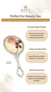 MACY BEAUTY KOREA Circular Vintage Silver Hand <b>Mirror</b> Hollow Handle Decorative Metal Cosmetic <b>Mirror</b> Eyelash Extension <b>Mirror</b> - Product Image 2