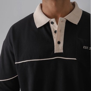 Polo en coton noir pour homme, manches courtes, logo brodé, décontracté, respirant, coupe classique, design uni sur le devant - Product Image 4