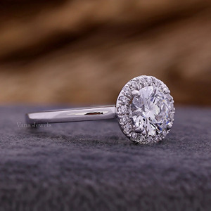 Anillo de compromiso de diamante cultivado en laboratorio de corte redondo con ajuste de Halo Oro blanco sólido de 18 quilates y platino para anillo de boda o aniversario - Product Image 5