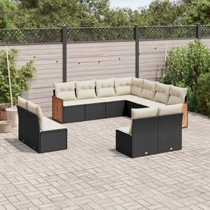 Ensemble de canapés de jardin en rotin noir et crème, mobilier d'extérieur avec coussins en mousse haute densité, design contemporain imperméable - Product Image 3
