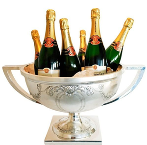 Stately Floral-patterned Silver Pedestal Ice <b>Bucket</b> 5L Capacity Portable Durable Holds Premium Vintage Bottles Available - Product Image 3