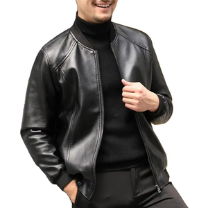 Men's Genuine Leather Winter <b>Jacket</b> with Stand Collar Front Logo Letter Pattern-Elegant Motorcycle Design - Product Image 4