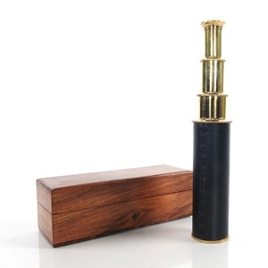 Handheld Telescope in Wood <b>Box</b> Black Leather Finish Nautical <b>Gift</b> Vintage Maritime Decor Collectible 38.1Lx3.81Wx3.81H cm - Product Image 4