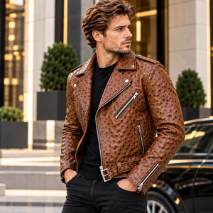 Chaqueta de Motociclista de Cuero Genuino con Grabado de Piel de Vaca para Hombre, Invierno - Product Image 3