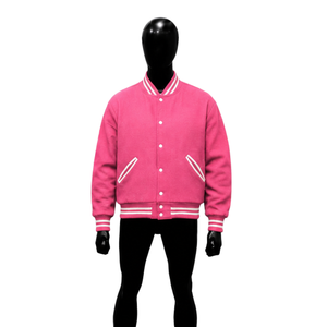 Blouson Bomber Varsity Classique Rose pour Homme – Veste Extérieure Moderne Style Letterman Décontractée à Col Rabattu Coupe Droite en Polyester - Product Image 1