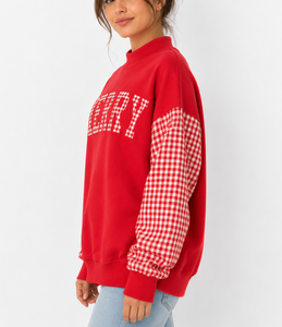 Sudadera navideña de cuello redondo para mujer, venta al por mayor del fabricante, con aplique de letras personalizado, hombros caídos, top oversize, 100% algodón. - Product Image 3