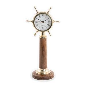 Horloge exclusive de roue de bateau nautique en laiton avec support et base en bois horloge faite à la main pour les cadeaux et la décoration de la maison - Product Image 2