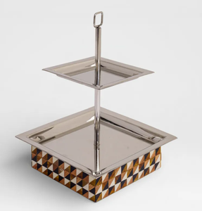 Support à gâteau carré à 2 niveaux en acier inoxydable LMB, présentoir à desserts en provenance de l'Uttar Pradesh pour la décoration de fêtes d'anniversaire - Product Image 1