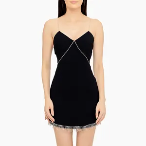 2022 Women Clothing Summer Mini Clubwear Fringe Body Dress Satin Backless Black Sexy Womens Dresses 2023