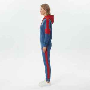 Conjunto Deportivo de Felpa para Mujer, con Bloques de Color, Capucha, Manga Larga, Corte Regular, para Todas las Temporadas, Azul y Rojo - Product Image 4