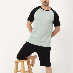 Conjunto de Camiseta de Manga Corta y Pantalones Cortos de Punto de Color Sólido para Hombre, Amarillo, Ropa Casual de Verano, Nuevo 2026 - Product Image 1