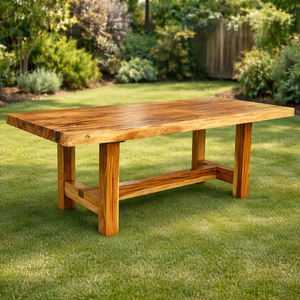 Table de salle à manger en bois de Suar massif naturel de haute qualité, style mid-century moderne et contemporain, plateau en dalle, au meilleur prix - Product Image 2