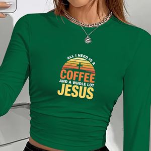 เสื้อยืดแขนยาวพิมพ์ลายกาแฟพระเยซู สไตล์ Y2K สำหรับผู้หญิง ผ้าถักผสมสแปนเด็กซ์และโพลีเอสเตอร์ คอกลม ทรงปกติ ใส่ได้ทุกฤดู แฟชั่น - Product Image 6