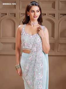 Nouvelle variété tendance de sari et de chemisier en soie Rangoli de créateur, avec broderies et perles, prêt à porter. Exportateur mondial. - Product Image 2