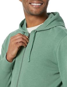Sudadera con Capucha Verde para Hombre, Cierre de Cremallera, Corte Regular, Color Sólido, Estilo Casual para Otoño, 100% Algodón, Felpa Francesa, Transpirable, Tejido Ecológico, 240g - Product Image 3