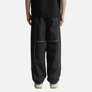 Pantalones Harem Negros Tipo Paracaídas, Cintura Elástica, Corte Holgado, Estilo Urbano, 100% Poliéster, Franja Lateral, Secado Rápido, Ropa de Otoño - Product Image 1
