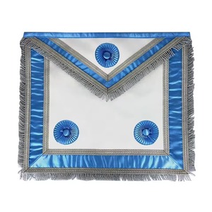 Delantal Masónico Azul de la Estrella Solitaria con Flecos Plateados y Tres Rosetas, Accesorio Formal para las Cuatro Estaciones - Product Image 1