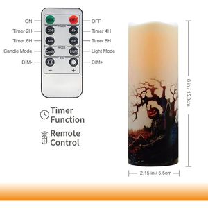 Set di 6 Candele LED Senza Fiamma con Telecomando, Design Gotico per Halloween, Funzionamento con 2 Batterie AA, Oltre 400 Ore di Autonomia, 6 X 2,15 Pollici - Product Image 3