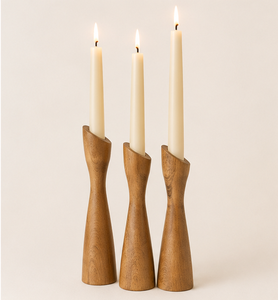 Mid Century Modern <b>Set</b> Of 3 Wooden Taper <b>Candle</b> Holders Handcrafted Natural Solid Wood Candlestick Stand For Wedding Centerpiece - Product Image 3