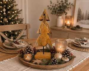 Décoration de Noël en bois pour table, artisanat rustique fait main, thème végétal, forme triangulaire, pour la maison en hiver - Product Image 6