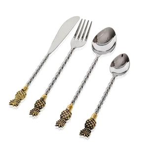 Cubiertos de acero inoxidable con mango dorado en relieve a cuadros de latón, cubiertos decorativos de Metal, juego de cubiertos dorados - Product Image 3