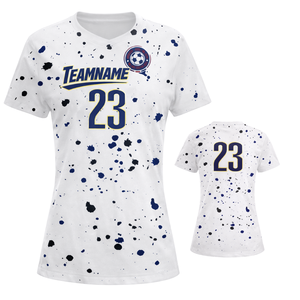 Camiseta de Fútbol Blanca Personalizada para Mujer, Diseño con Salpicaduras de Pintura, Manga Corta, Transpirable, de Secado Rápido, Uniforme para Equipo de Fútbol Femenino - Product Image 1