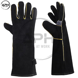 Gants de soudage en cuir fendu personnalisés, manches longues, en cuir de vachette, paume renforcée, double couture, gants de travail industriels - Product Image 2