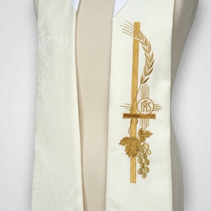 Étole d'église blanche en polyester tissé, étole liturgique pour le clergé, broderie croix dorée, écharpe de mariage liturgique, taille unique unisexe - Product Image 4