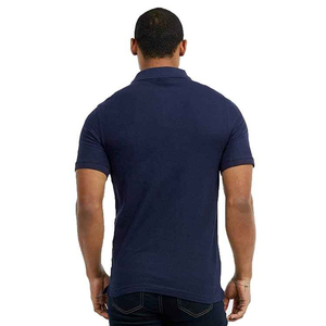 เสื้อโปโลผู้ชายแขนสั้นสีพื้น ผ้าทอ ทรงปกติ สไตล์ลำลอง สีกรมท่า - Product Image 3