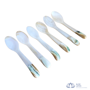 [AVAILABLE] | Eco-Friendly BLUE <b>LOTUS</b> FARM <b>Pearl</b> Shell Spoon Handmade Long Handle Flatware for Premium Dining Tea Dessert Ninh - Product Image 1