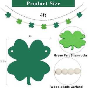 Decoraciones para el Día de San Patricio, Guirnalda de Tréboles con Cuentas de Madera, Trébol de Fieltro de la Suerte para Decoración de Paredes y Chimeneas - Product Image 1