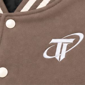 <b>Mens</b> Taupe Off <b>White</b> Varsity <b>Jacket</b> Contrast Sleeves Snap Button Baseball Bomber Striped Ribbed Casual College Streetwear <b>Jacket</b> - Product Image 5