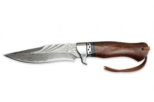 Herramienta multiusos de acero damasco con patrón de ondas hecha a mano, con punta de cuchillo y mango de madera de nogal. - Product Image 4
