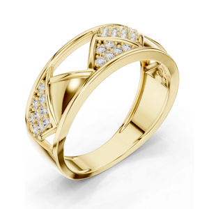 Geometric Diamond <b>Cocktail</b> <b>Ring</b> In Yellow <b>Gold</b> Pave Setting Luxury Unisex Engagement <b>Ring</b> - Product Image 1