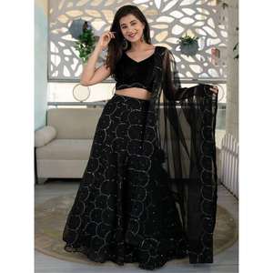 Superbe broderie noire en organza Lehenga Choli pour réception et fête - Product Image 6