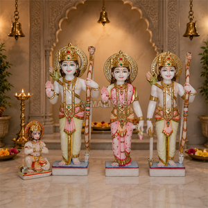 Marble Ram Darbar Murti | Ram Sita Lakshman Hanuman Statue | Ram Parivar Idol | MALIYAS Jaipur - Product Image 1
